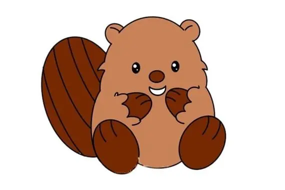 步骤五:最后上颜色,这样可爱的土拨鼠简笔画就完成了!