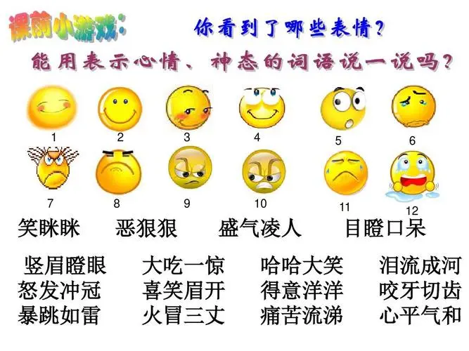一,课前复习1,表情,神态猜一猜.