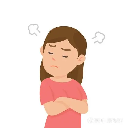 可爱的女孩得到愤怒的战斗与吹从耳朵的表达,矢量插图